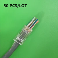 50pcs rj45 connector cat6 rj 45 ethernet cable plug utp 8p8c network 8pin unshielded through hole modular terminals gold plating