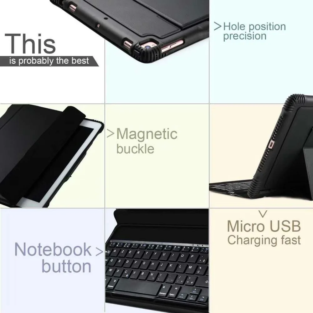 Bluetooth клавиатура для iPad Pro 10,5 дюймов /iPad Air 10,5(3rd Gen), съемная конструкция с умным чехлом+ отверстие для карандаша