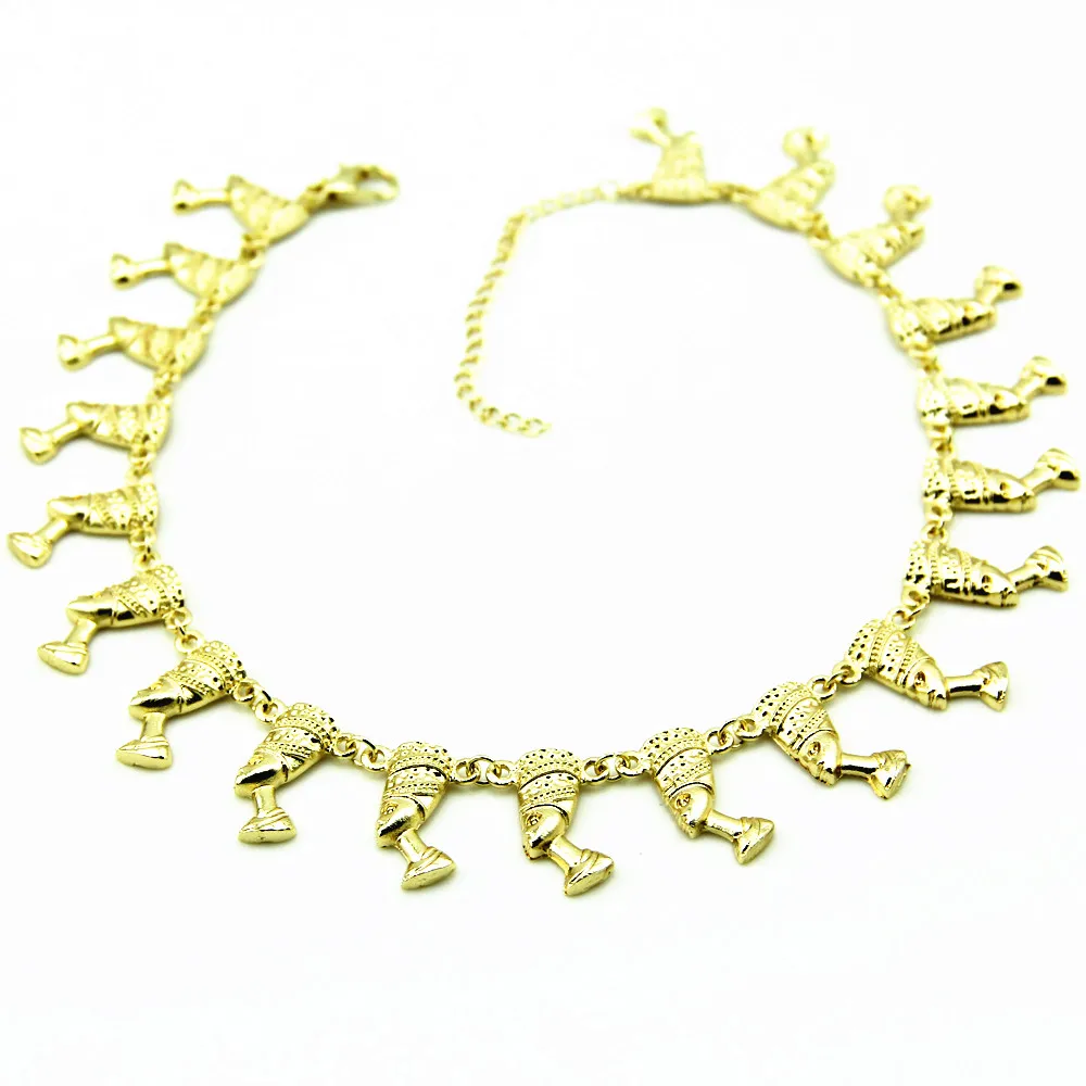 Модное ожерелье чокер золотого цвета с изображением египетской королевы