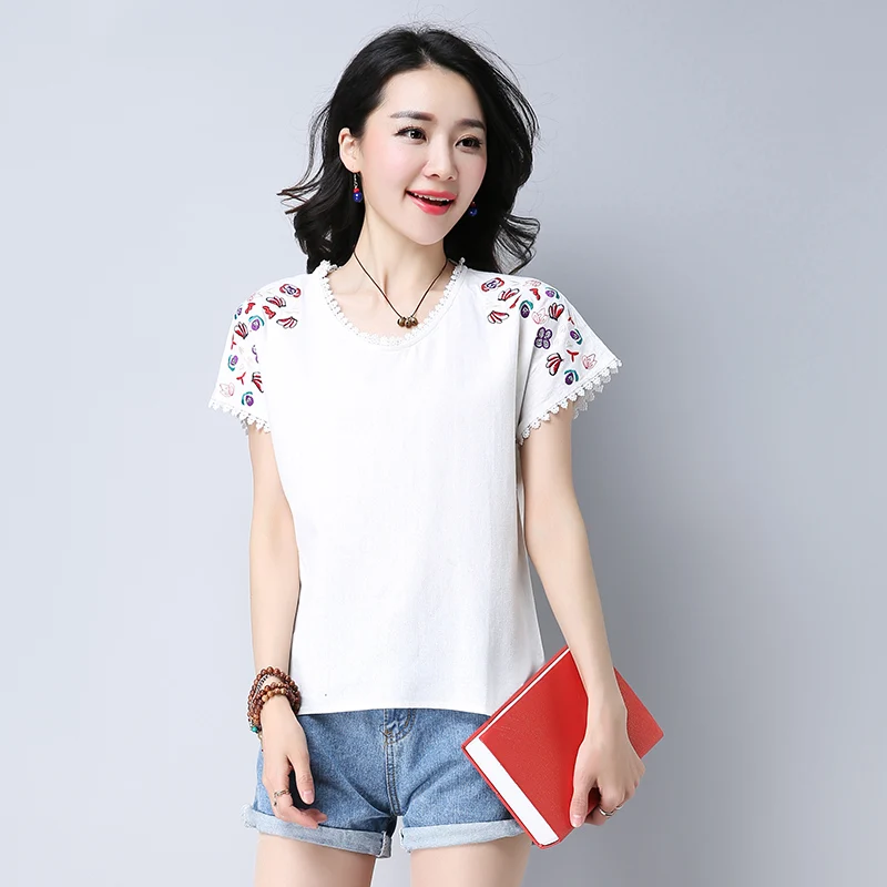 new summer women blouse shirt fashion casual o-neck female ladies tops floral embroidery solid women's clothing 0284 40