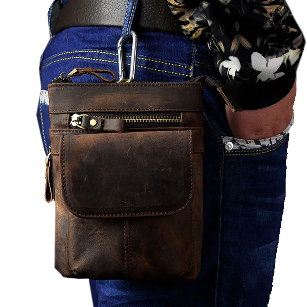 

Мужская поясная сумка Crazy Horse из воловьей кожи, Винтажная сумочка через плечо, крючок на ремне, кошелек для сотового телефона