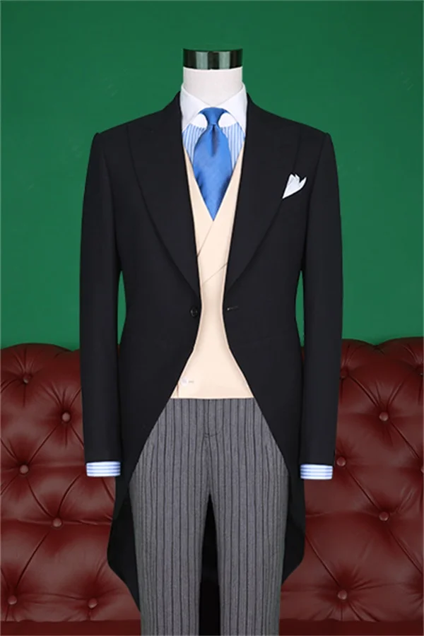 2017 Blazer Formal Suits Tailcoat Peaked Lapel Men Suit Slim Fit Wedding dress Black Groom Tuxedo jacket vest pant | Мужская одежда