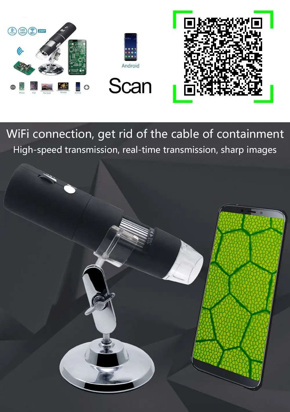 2MP Full HD 1080P wifi USB цифровой 1000x микроскоп Лупа камера для ios Android перезаряжаемая литиевая батарея 8 светодиодный фонарь