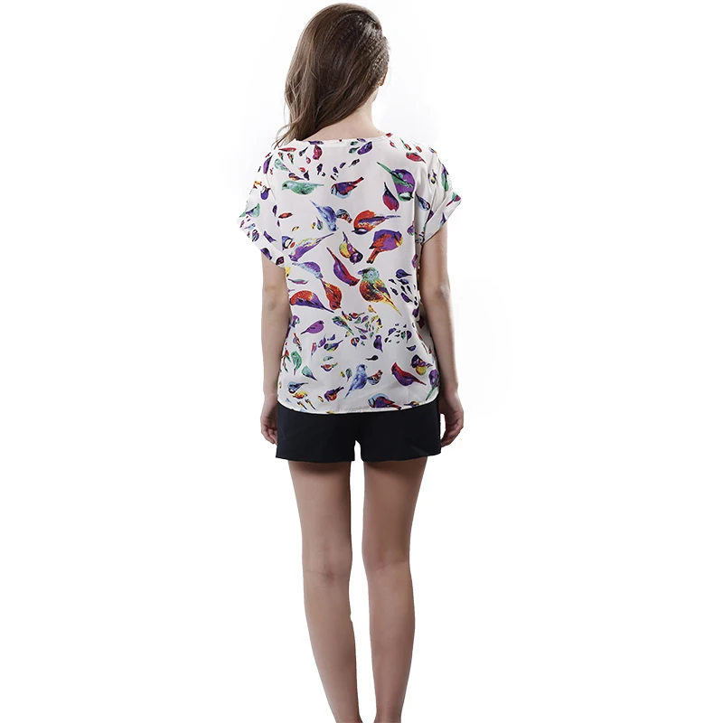 Женские шифоновые Футболки S size летние футболки с круглым вырезом и принтом птиц