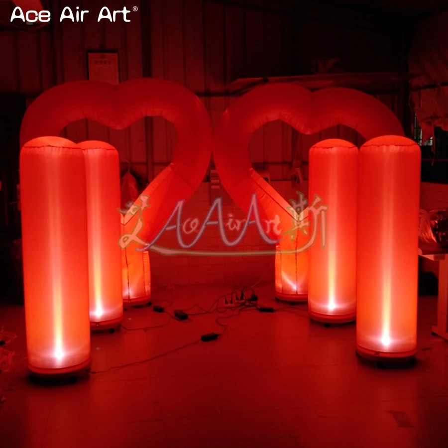 

2 PCS Red fabric led decoration inflatable pillars,column and heart shaped ground decor for US wedding and party