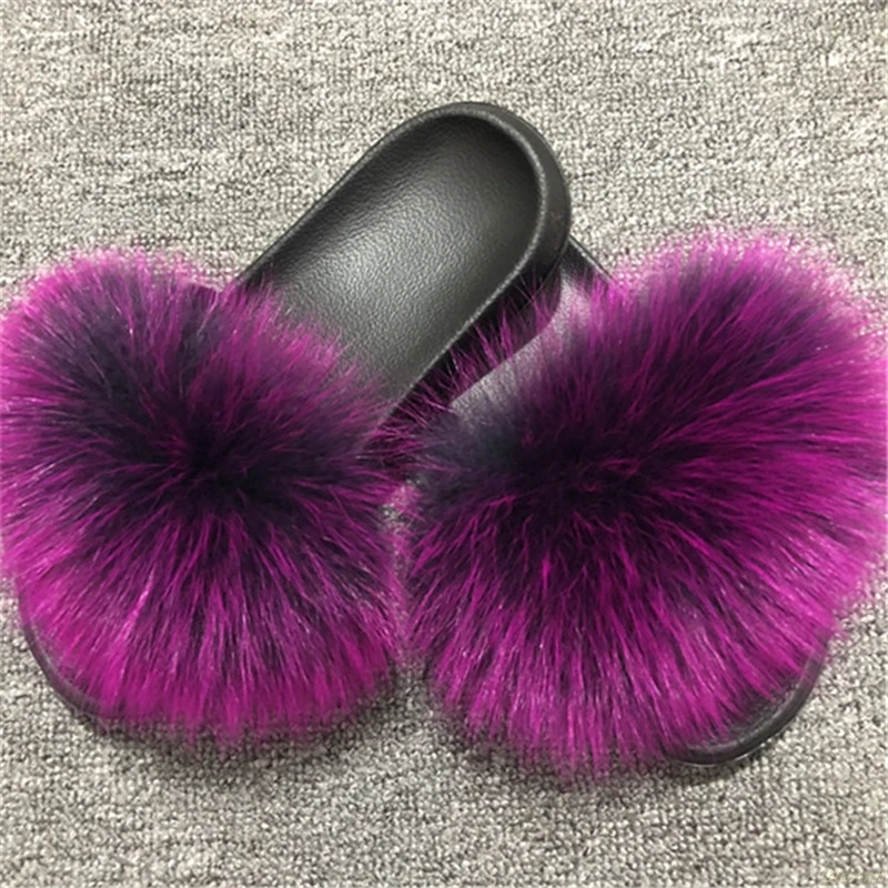 Женские меховые шлепанцы натуральный Лисий мех летние пляжные тапочки сандалии