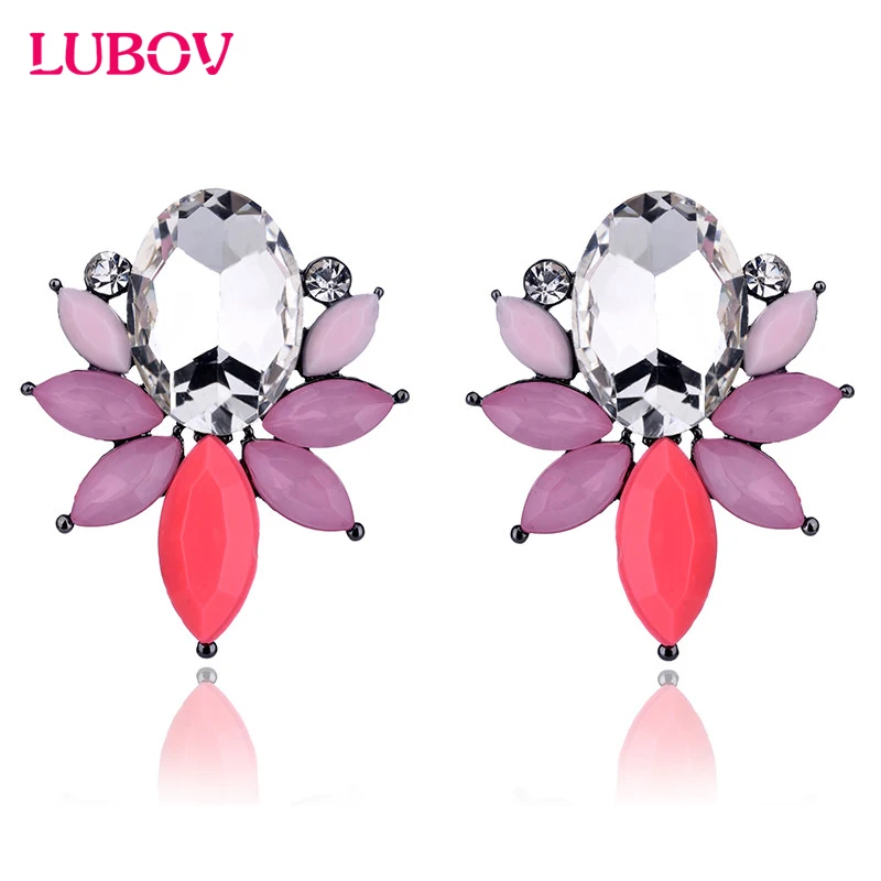 Серьги-гвоздики с опалом и кристаллами 9 цветов | Украшения аксессуары