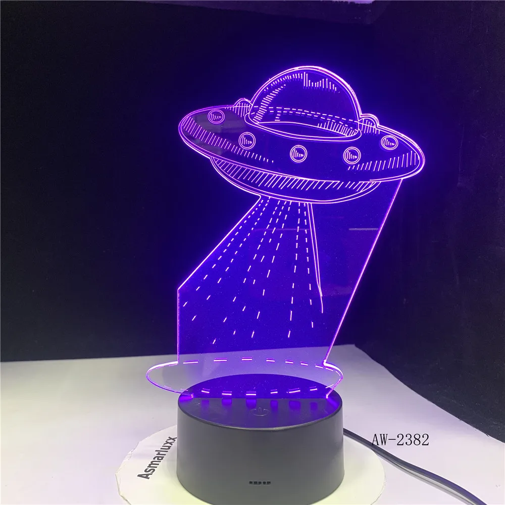 Космический корабль UFO Alien акриловый 3D RGB Ночной светильник USB светодиодный ночник