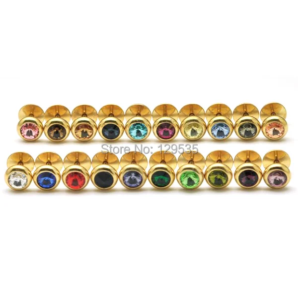 

Hot Sale! 8mm a lot 20 colors Rivoli stones Gold titanium steel Men Women Punk screw stud earrings