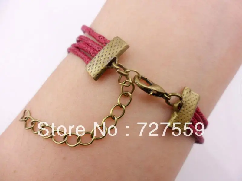 (Min Order $7) Charms Bangles Infinity Antique Silver Two Steel Pipes Red Girl Cotton Bracelet Cuff Gift Fashion Women Jewelry | Украшения
