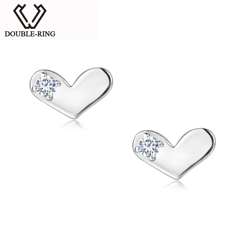 

DOUBLE-R Real Diamond Earrings Women 0.03ct SI1 925 Sterling Silver Heart Stud Earrings Classic Wedding Fine Jewelry CAE01830SA