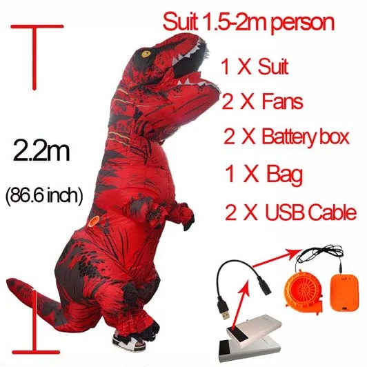 Red Надувной динозавр T костюмы тираннозавров для мужчин женщин Blowup T-Rex динозавр Хэллоуин надувной талисман костюм для взрослых - Цвет: Red