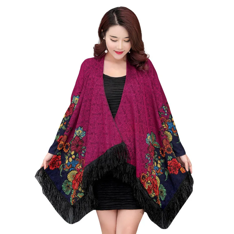 Весеннее и осеннее пальто женское длинное в национальном стиле шаль с принтом