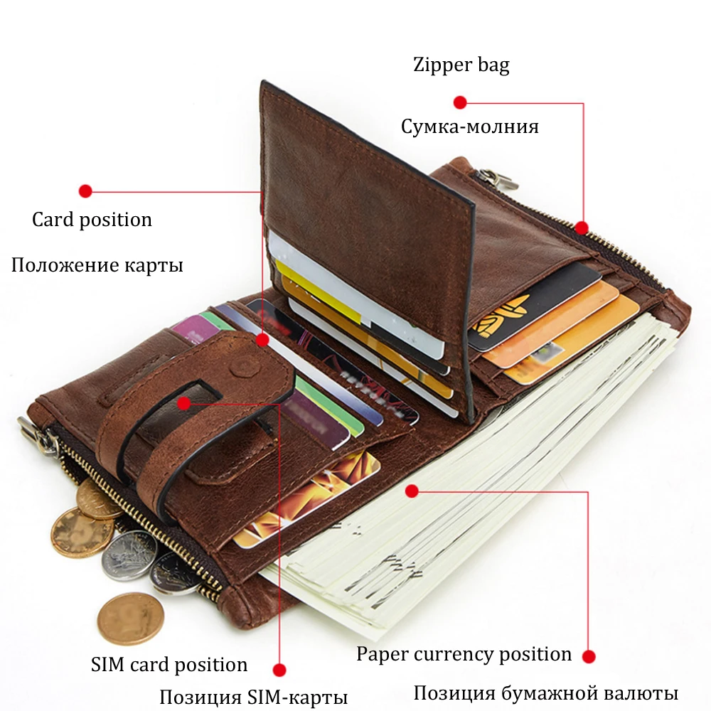 2019 новый мужской короткий кошелек из натуральной кожи с двойной молнией большой