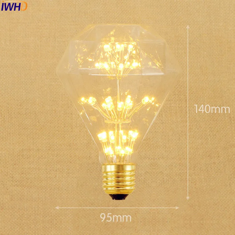 

Лампа накаливания Эдисона IWHD Diamond Lampada E27 3 Вт Bombilla Ретро винтажная лампочка St64 A19 G95 G80 St58 T10 T185 T225 T30