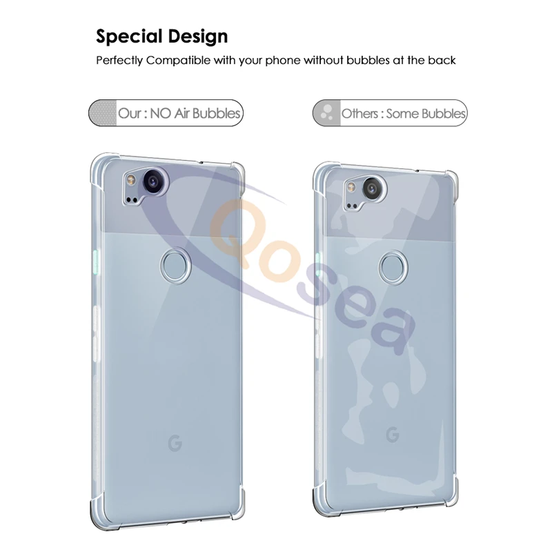 Qosea для Google Pixel 2 Чехол прозрачный тонкий мягкий силиконовый Ultra Clear ТПУ подушки