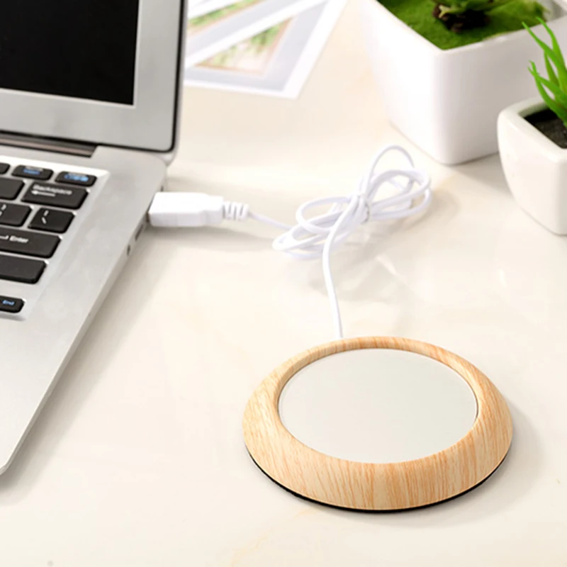 USB грелка для чашек с деревянным зерном нагреватель напитков сохраняющий тепло