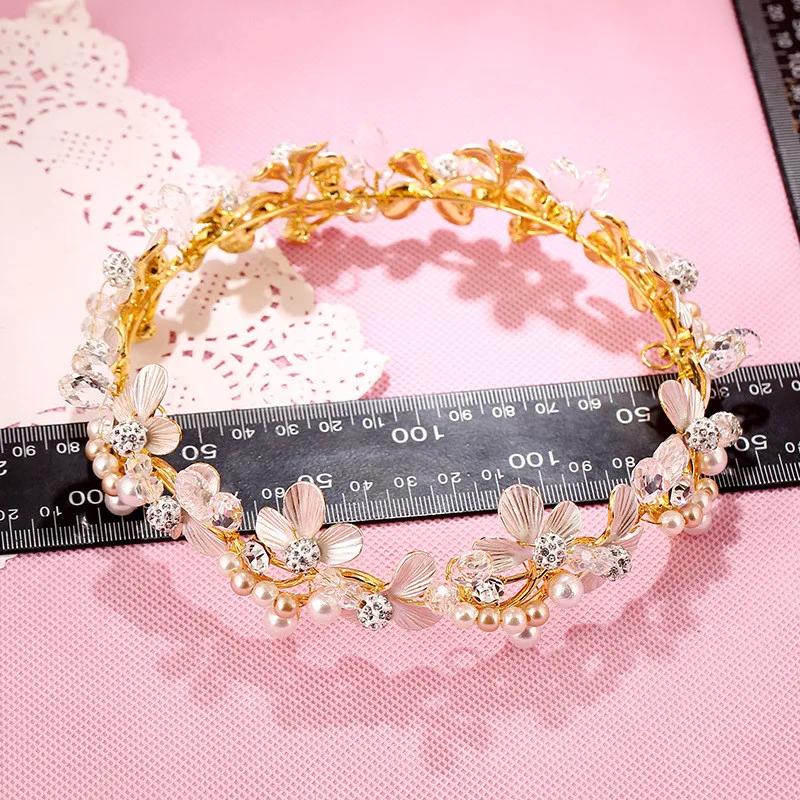 Резинки для волос CC tiaras роскошные золотые Цветочные бусины кристаллы жемчужные