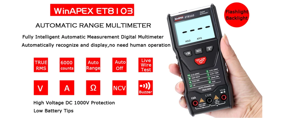 ET8101 Цифровой мультиметр 3 5/6 AC DC 6000 True RMS цифровой вольтметр 1000 В 10A мини Карманный мультиметр