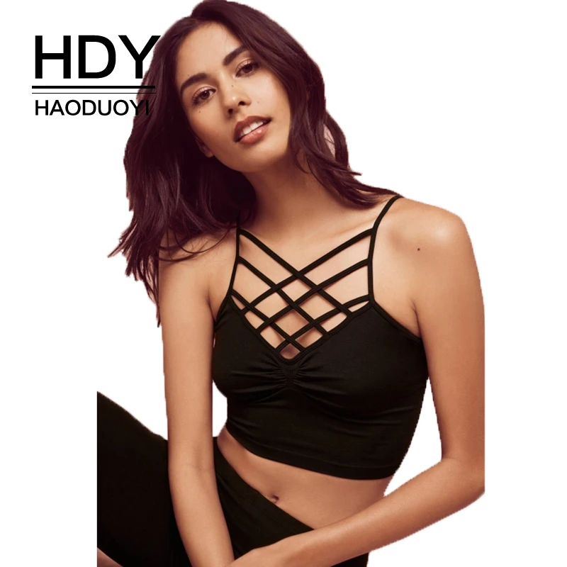 Бюстгальтер HDY Haoduoyi однотонный черный с перекрестными бретельками и