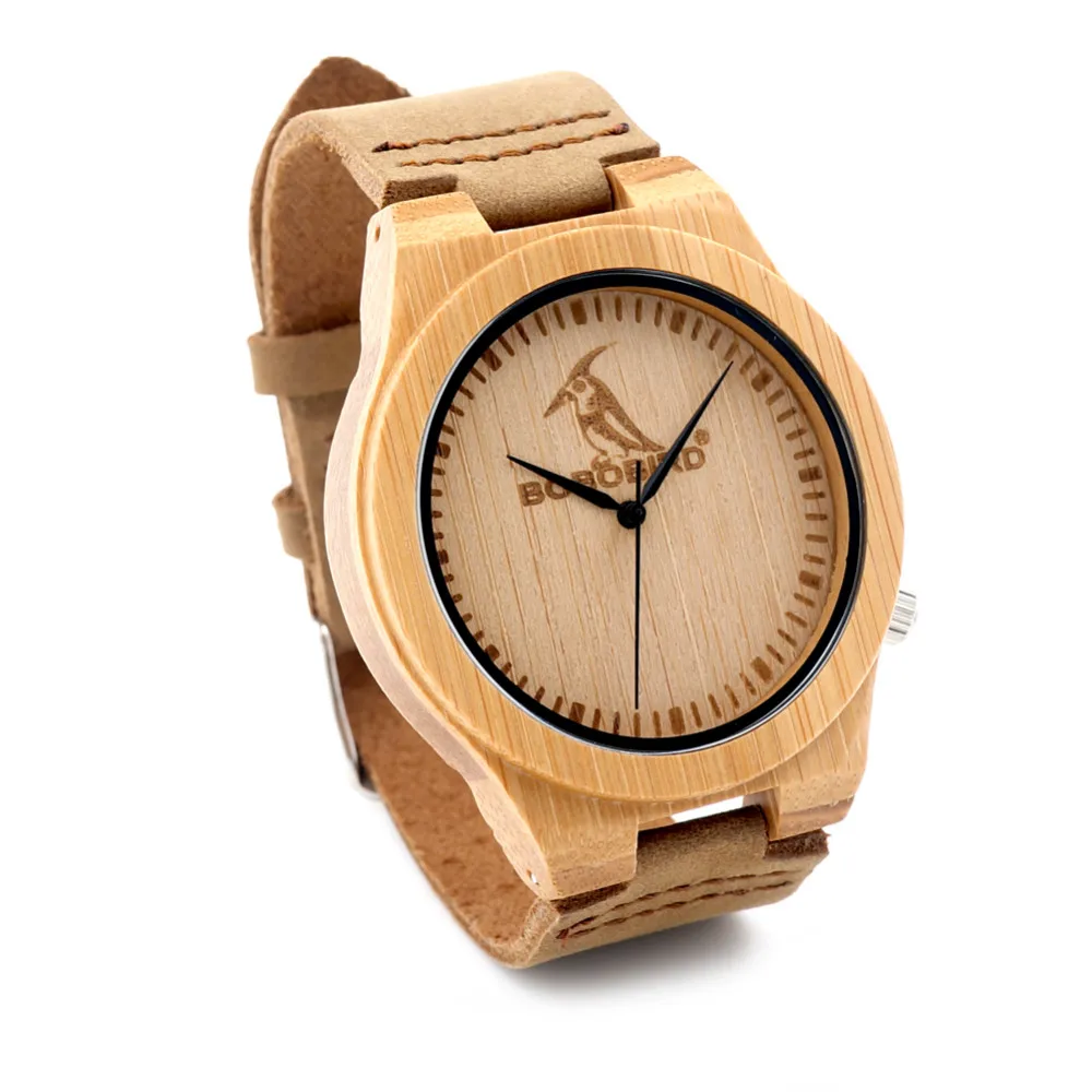 

BOBO BIRD V-L07 Bamboo Wooden Men Watch 43mm Bamboo Dial Quartz-watch Male Clock with Leather Strap in Gift Box erkek kol saati