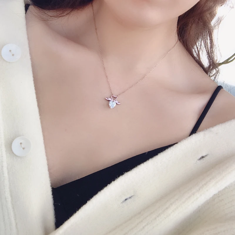 YUN RUO New Arrivals Rose Gold Color Heart Zircon Love Swan Pendant Necklace Woman Fashion Titanium Steel Jewelry Never Fade | Украшения и