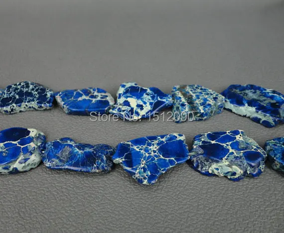 Dark Blue Sea Sediment Slice Loose Beads Pendants Drilled Emperor Stone Slab Large Aqua Terra DIY Necklace 20-25x26-32mm | Украшения и