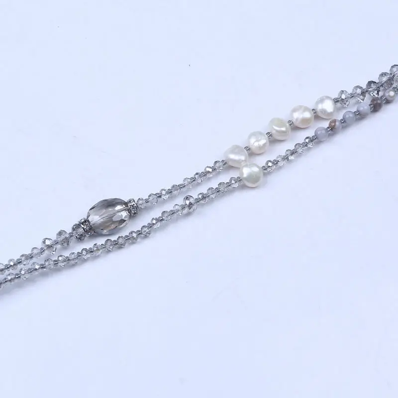 Цепочка с подвеской стразы кристаллами и жемчугом ожерелье кулоном из