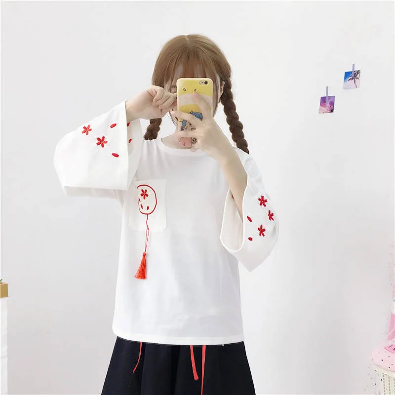 Летняя футболка с принтом Kawaii Japan, женская черная летняя футболка, топ, одежда в стиле Харадзюку, футболки для девочек, футболка, уличная одежда