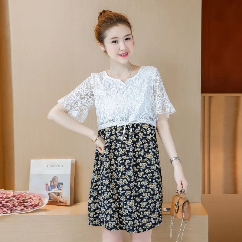 Цветочный кормящих платье Кружево шить шифон Средства ухода за кожей для будущих