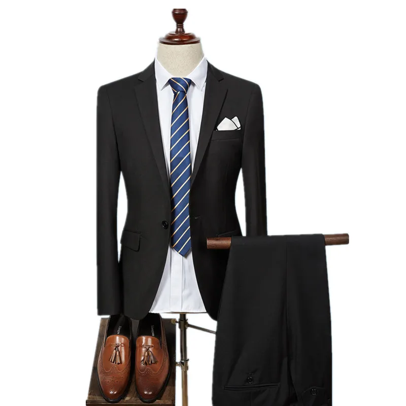 (Пиджак + брюки) 2018 мужские костюмы на одной пуговице модный шерстяной мужской
