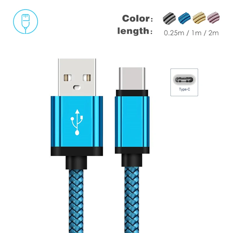 Синий 2 м USB C зарядное устройство кабель данных кабель для быстрой зарядки для huawei P30 P20 Lite Pro Honor V30 V20 10 9 type C провод шнур для сотового телефона - Цвет: Синий