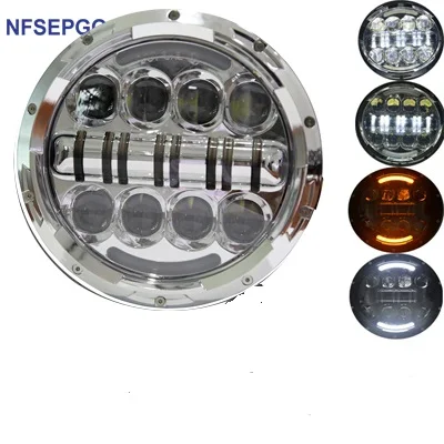 1pcs 80W chrome Автомобильный светильник 7 дюймов головной светильник w/дневные ходовые огни для Jeep JK Lada 4x4 для suzuki samurai мотоцикл " Halo DRL светодиодный налобный фонарь - Цвет: 1pcs 80W chrome