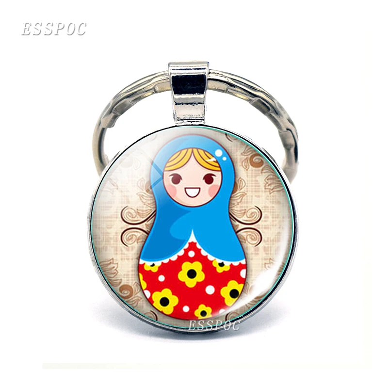 Русская кукла брелок рукав матрешка куклы мультфильм стеклянные купольные украшения модный брелок для автомобиля Подвеска для женщин и детей Подарки