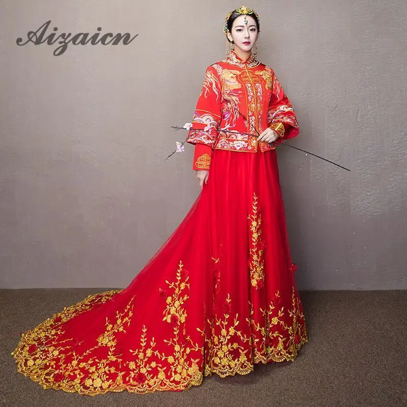 2018 Новый китайский стиль Свадебные платья Qipao элегантное красное свадебное