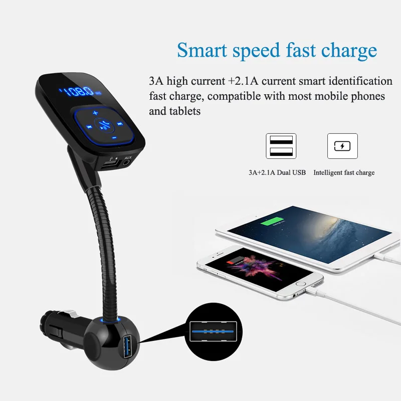 Bluetooth автомобильный набор, Handsfree, FM передатчик, Беспроводной Bluetooth A2DP AUX 3,5 мм аудио MP3 музыкальный плеер двойной зарядное устройство usb