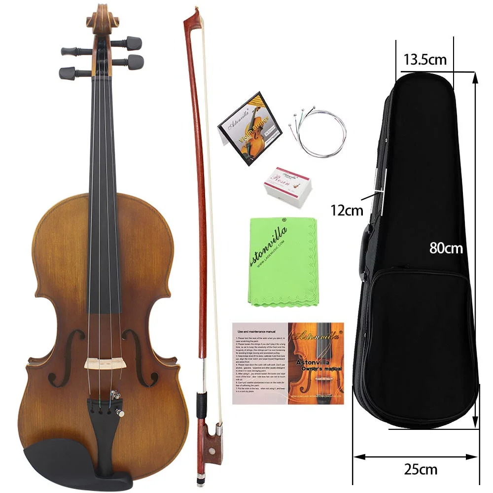 4/4 Full Size Violin Fiddle Solid Wood Matte Finish Spruce Face Board Ebony Fretboard with Hard Case Bow Rosin Clean Cloth | Спорт и