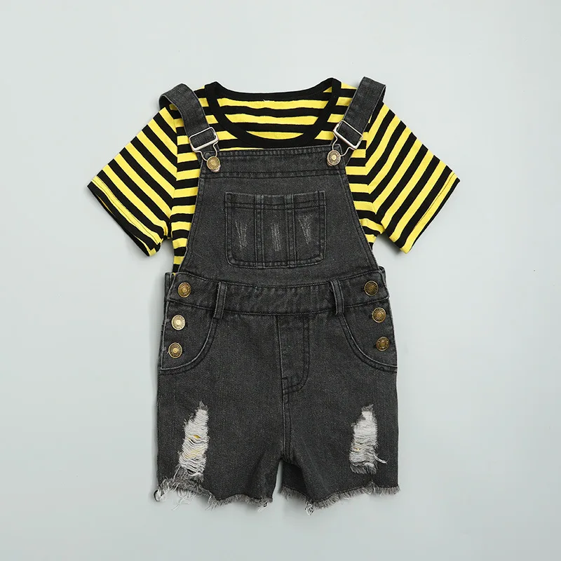 Бесплатная доставка Детский комплект Летняя Новинка 2017 г. полосатая футболка +