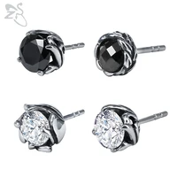 zs flower earrings crystal stud earrings set for women fashion jewelry stainless steel stud earrings black stone ear stud brinco