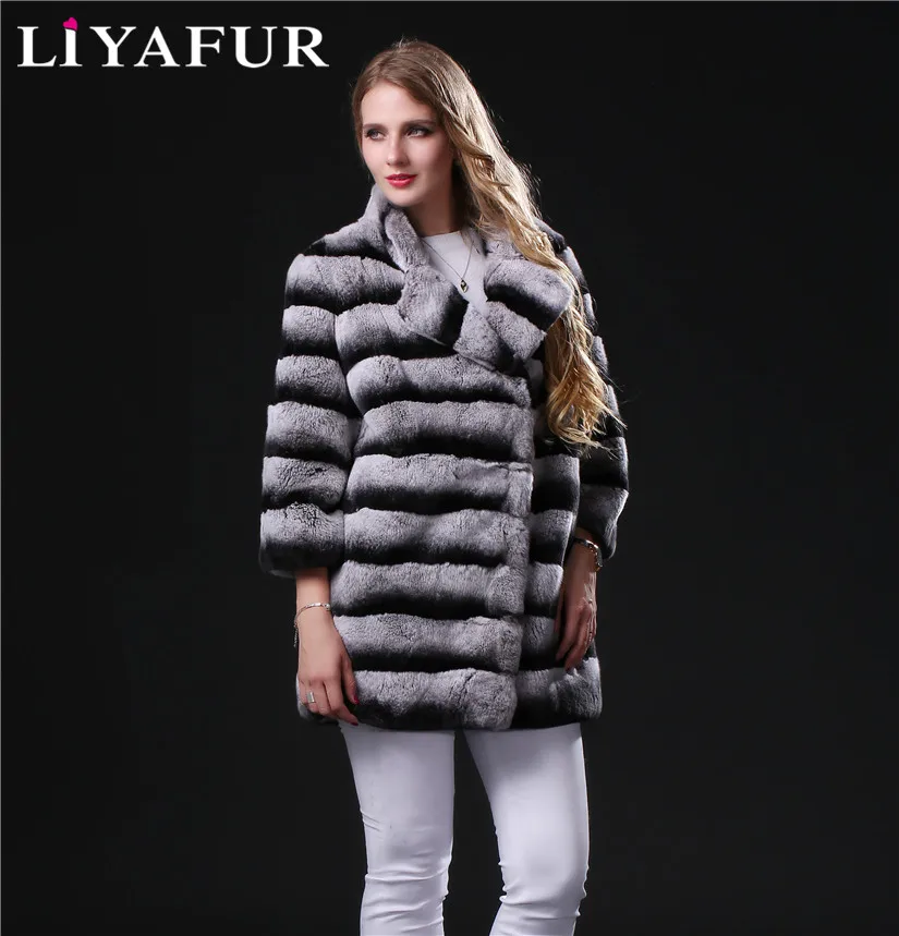 Новинка 2018 от LIYAFUR зимнее пальто в полоску из натурального меха шиншиллы Рекс