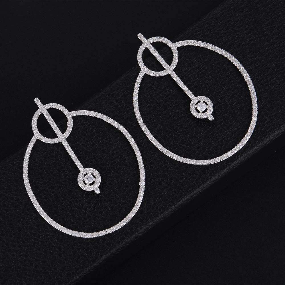 53mm High Quality Geometry Round Circle Hollow Micro Cubic Zirconia Pave Stud Earrings For Bridal Engagement Jewelry | Украшения и