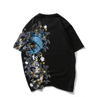 2020 new arrival summer popular carp embroidery personality loose big short sleeve print o neck cotton casual t shirt sale