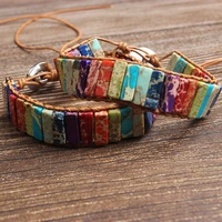 natural 4x13mm adjustable rectangular column color emperor braided stone bracelet suitable for leather wrapped jewelry gift