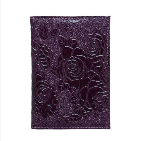 purple Красная трехмерная тисненая Роза из искусственной кожи Женская дорожная Обложка для паспорта с тиснением Обложка для паспорта Кредитная карта ID сумка - Цвет: purple