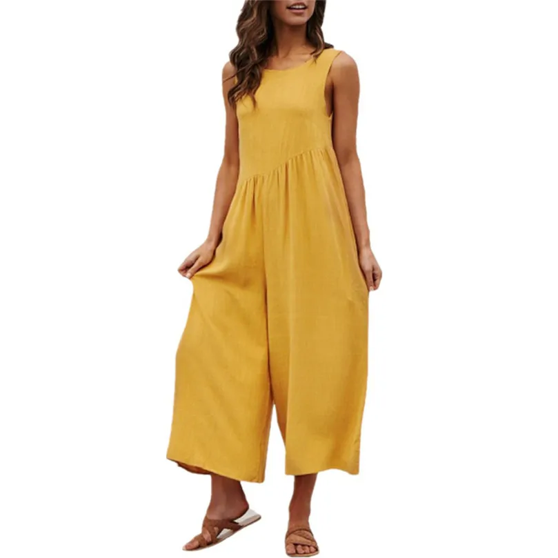 Женский комбинезон без рукавов с открытой спиной и широкими штанинами