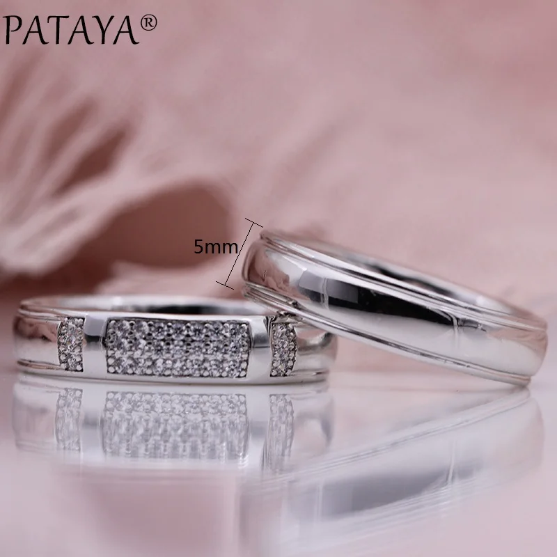 PATAYA, новые Семейные кольца, 585, розовое золото, белый, микро воск, инкрустация, натуральный циркон, для женщин, для свадьбы, помолвки, модные ювелирные изделия, глянцевое кольцо