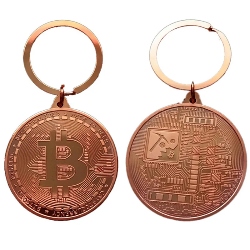 Металлический брелок с кулоном Биткоин BTC золотая черная Серебряная монета для