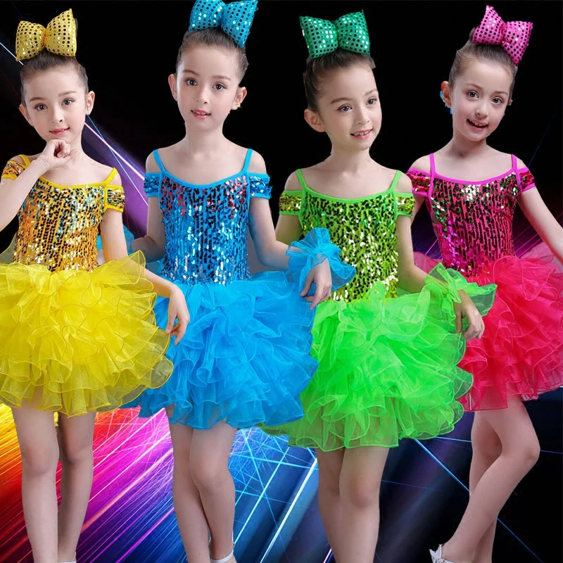 Одежда для сальсы платье с блестками современный детский Джазовый танцевальный