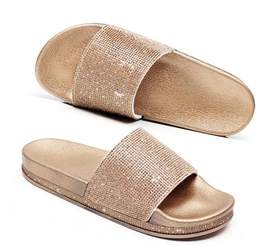 Women Slides Casual Fashion Babouche Sequined Crystal Rhinestone Peep Toe Thicken Soled Slipper Sandals Flat Loafers Shoes T629 | Обувь