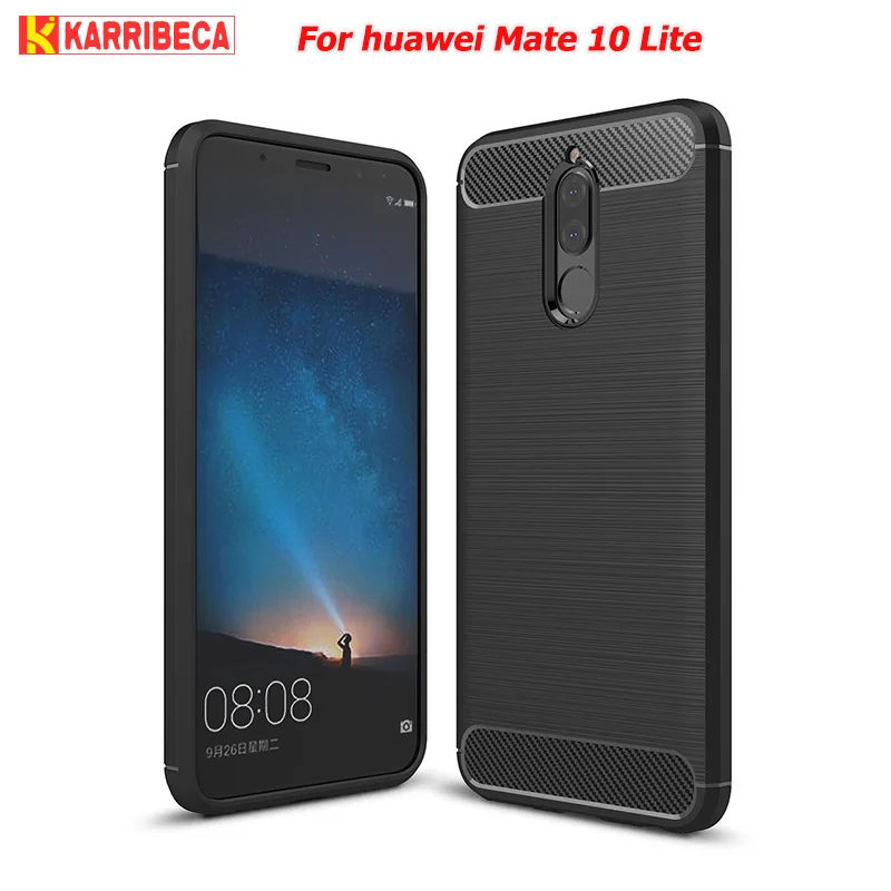 Углеродного волокна матовый Силиконовый чехол на Huawei Mate 10 Lite случае Дело сумка
